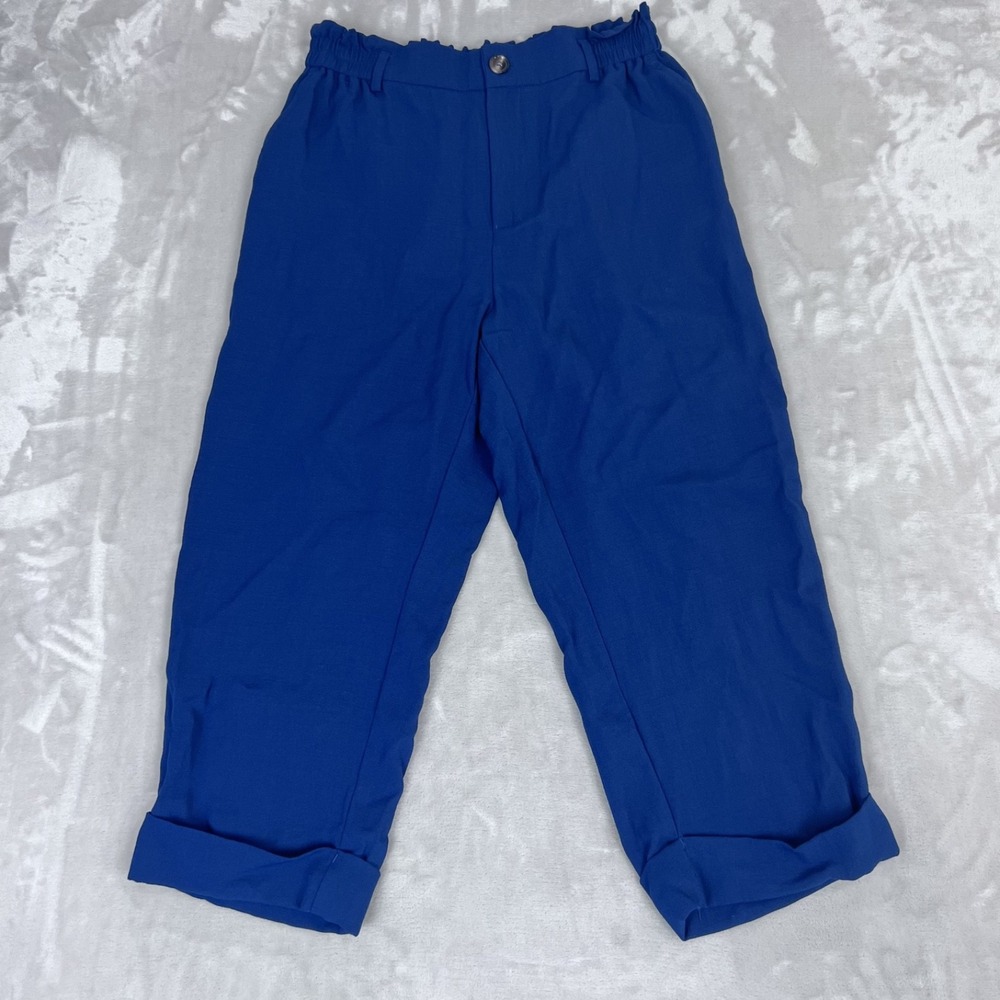 Halara Pants Womens Medium Blue High Waisted Cropped Linen Feel Comfort Casual